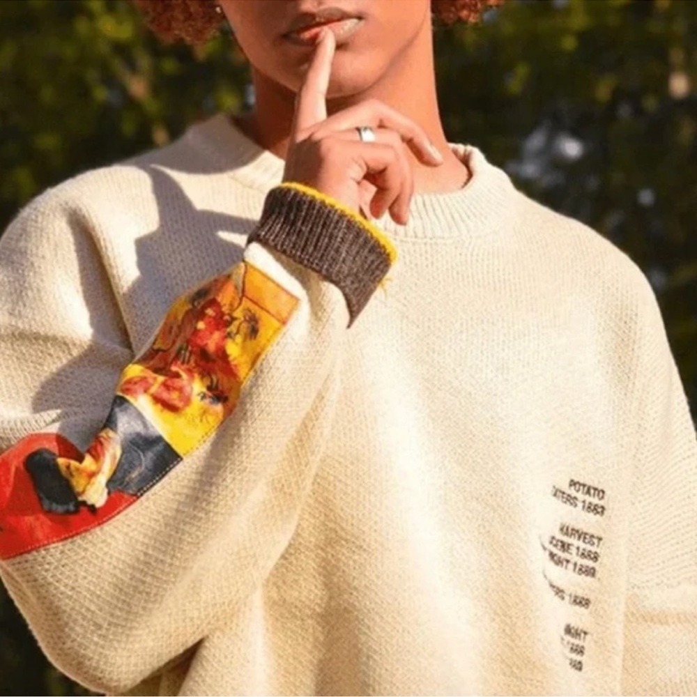 NWT Aelfric Eden Sunflowers & Self-portrait of Van Gogh WORKS OF ART Sweater - Picture 2 of 9